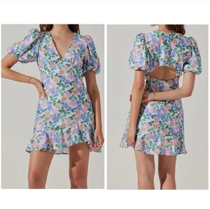 ASTR The Label NWT White Multi Floral Puff Sleeve Mini Dress Size Small